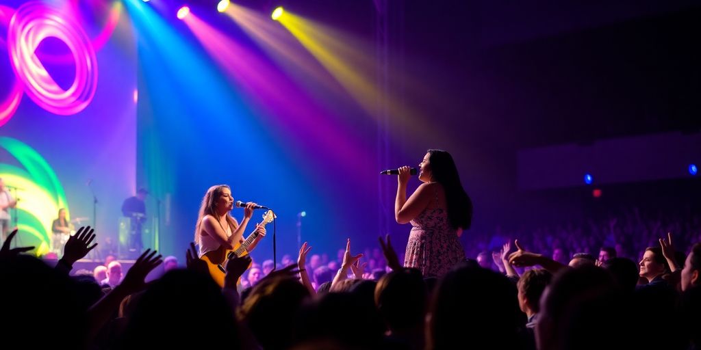 Eyshila e Fernanda Brum no palco durante o show.