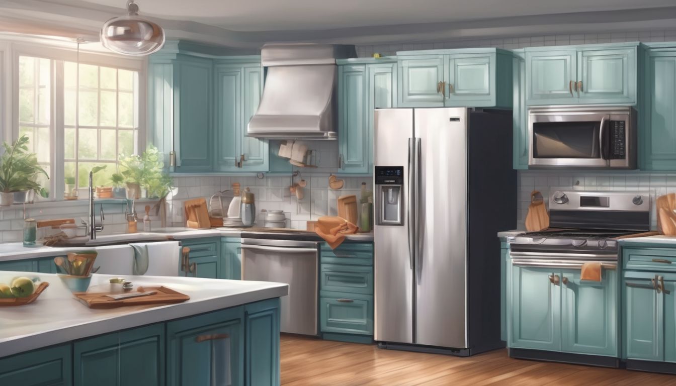 person fixing home appliance in kitchen