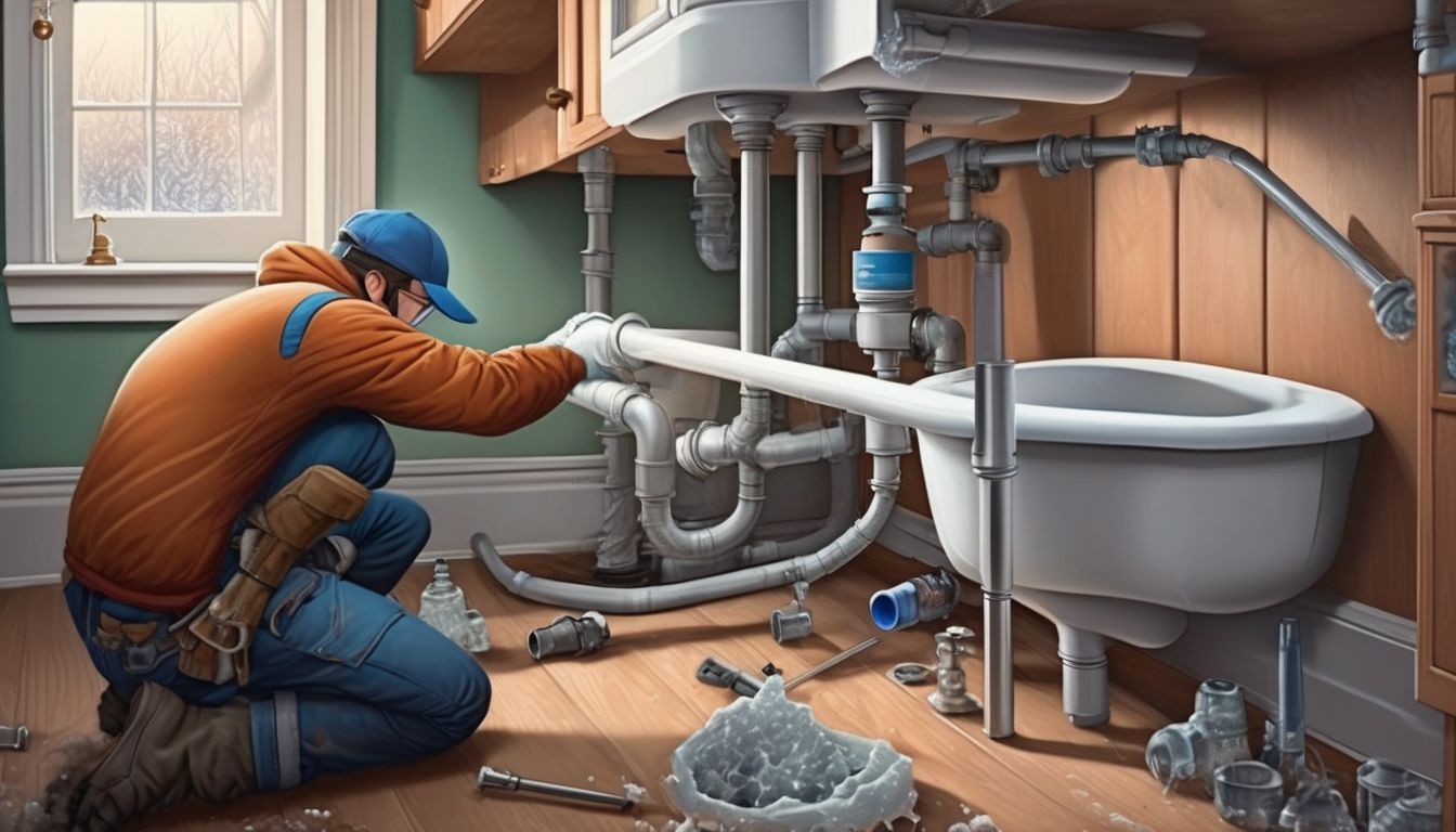 person fixing frozen pipes in a home