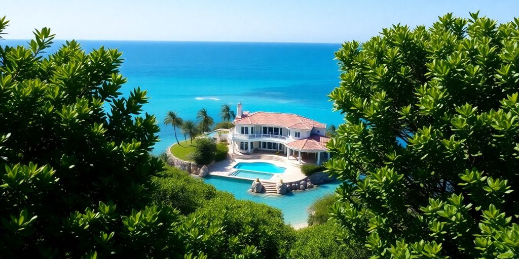 Macakizi villa with a pool overlooking the sea.