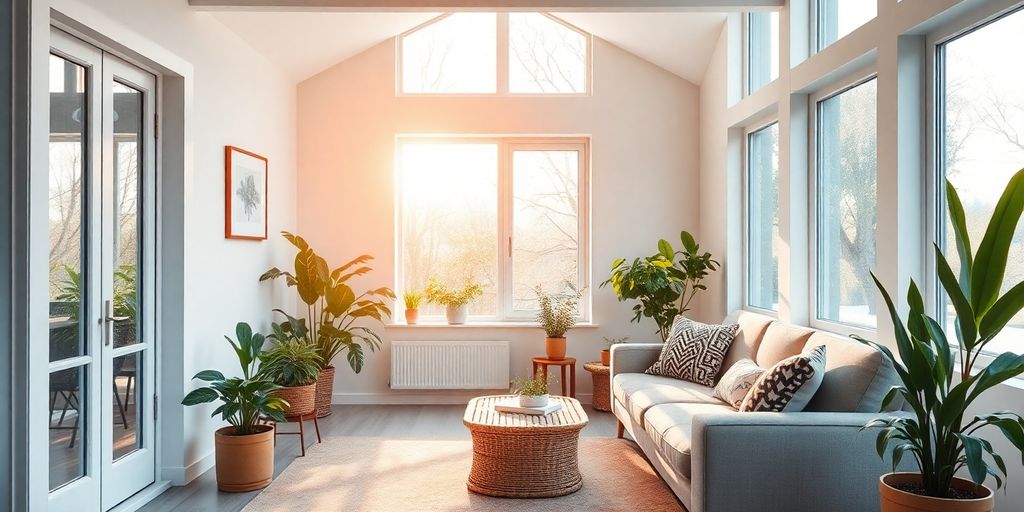 Helle Raum mit Fenster und Sitzgelegenheit