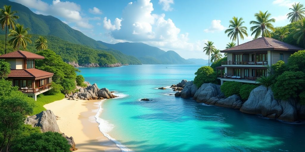 Phuket and Samui beach landscapes with luxury villas.