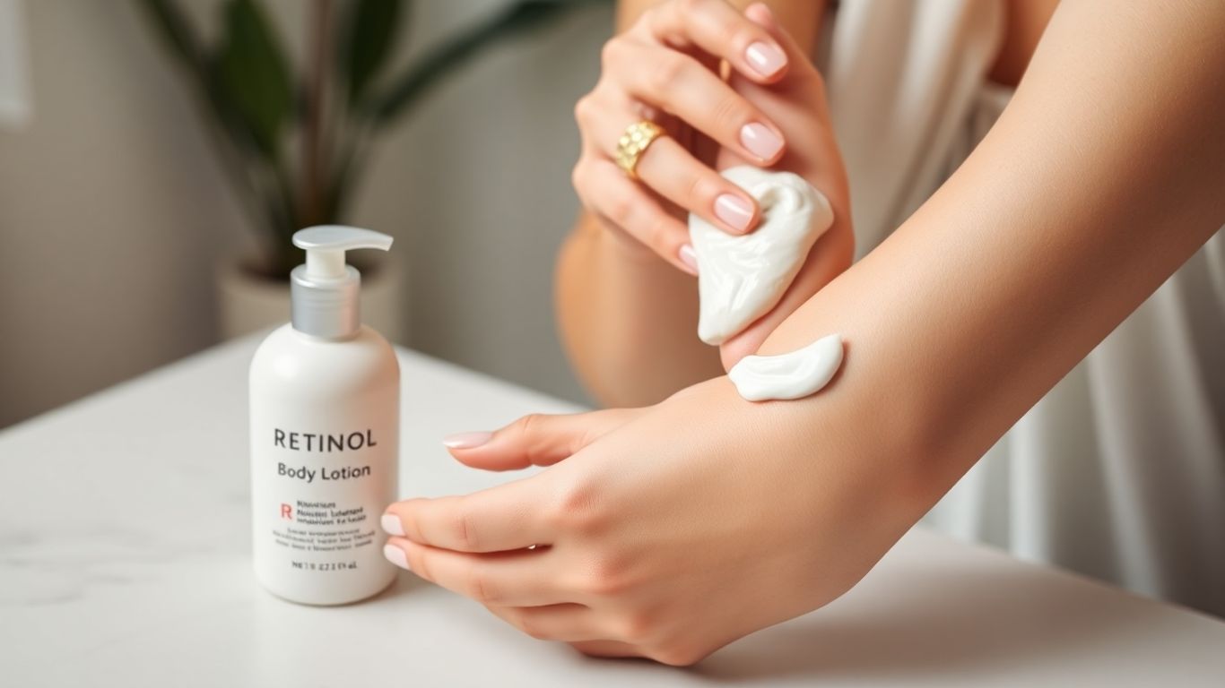 Woman applying retinol body lotion to her arm