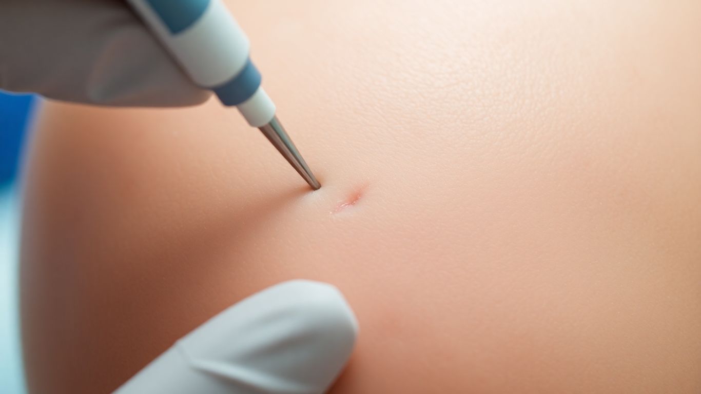 Close-up of scalp with hair follicles after transplant.
