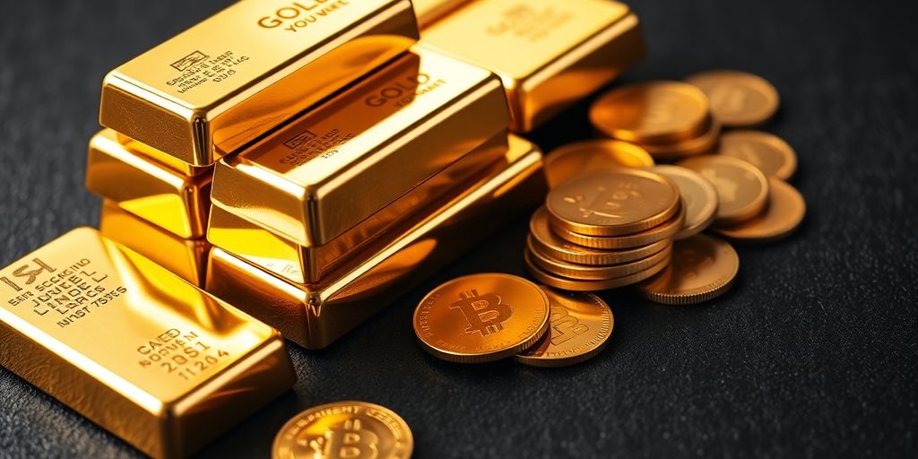 Lingots d'or brillants et pièces d'or diversifiées.