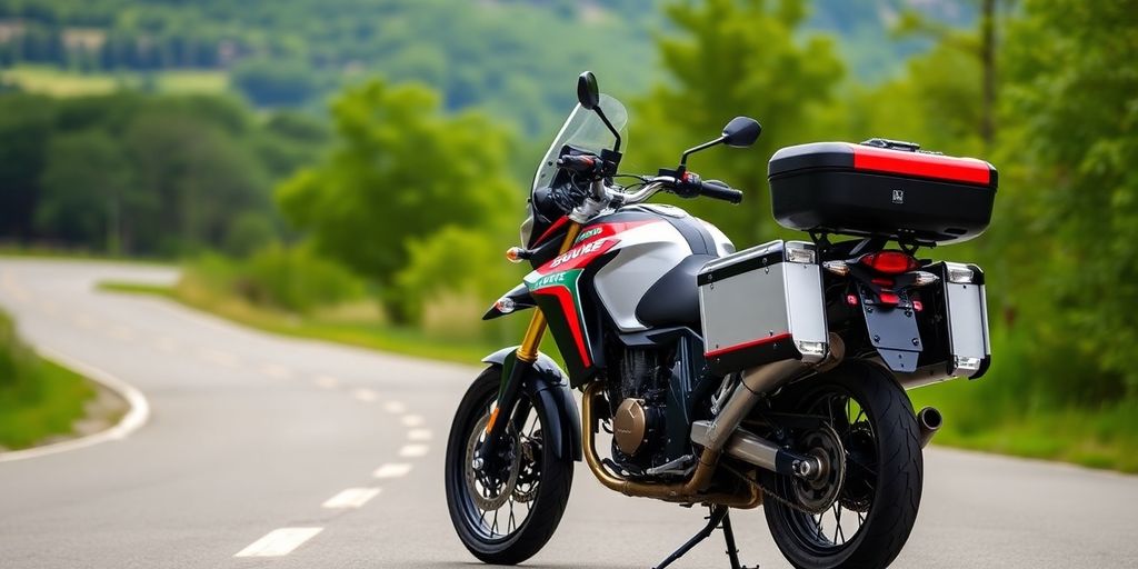 2020 Moto Guzzi V85 TT motorcycle on a scenic road.