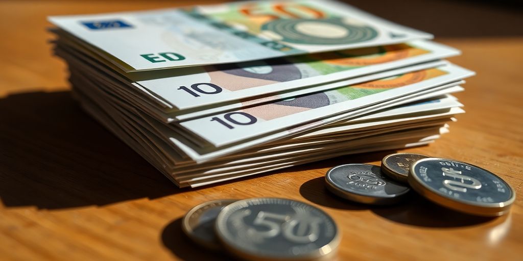 Billets et pièces empilés