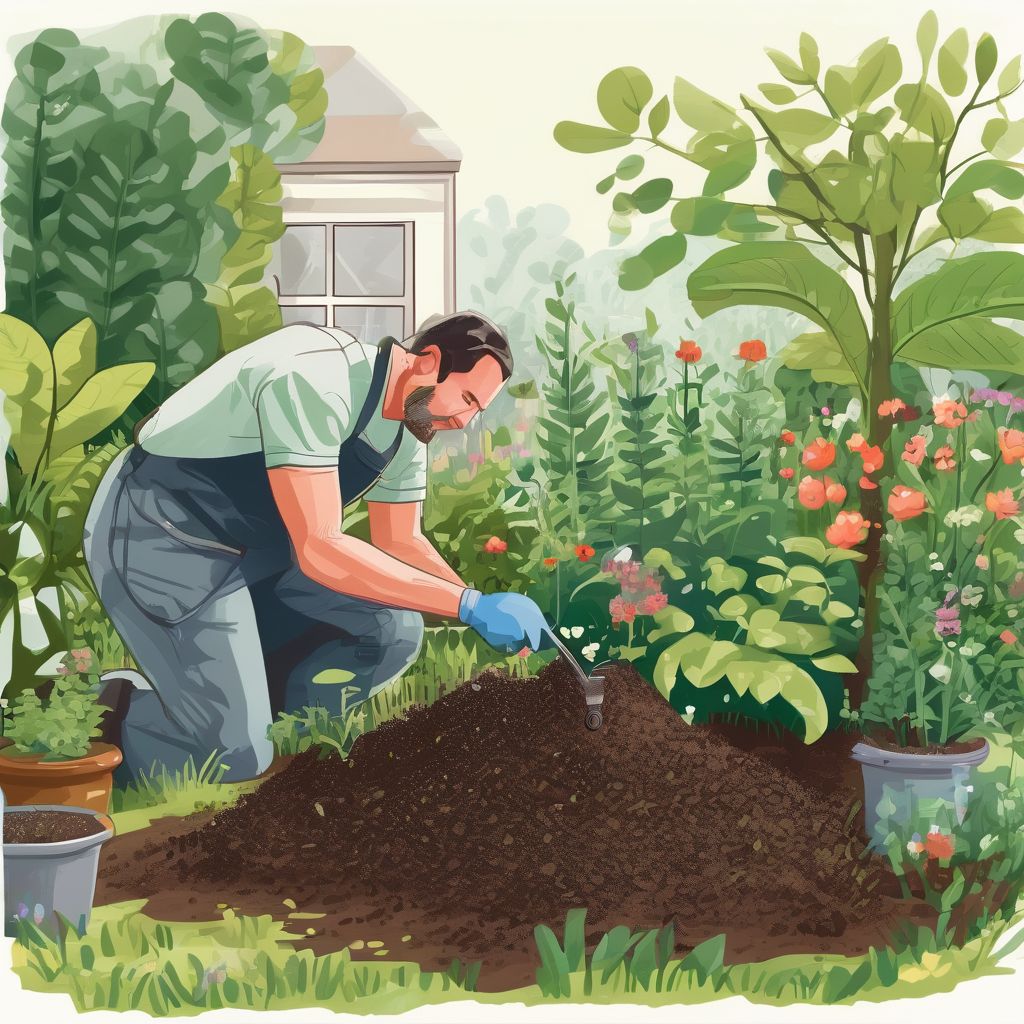 gardener testing soil in a lush garden