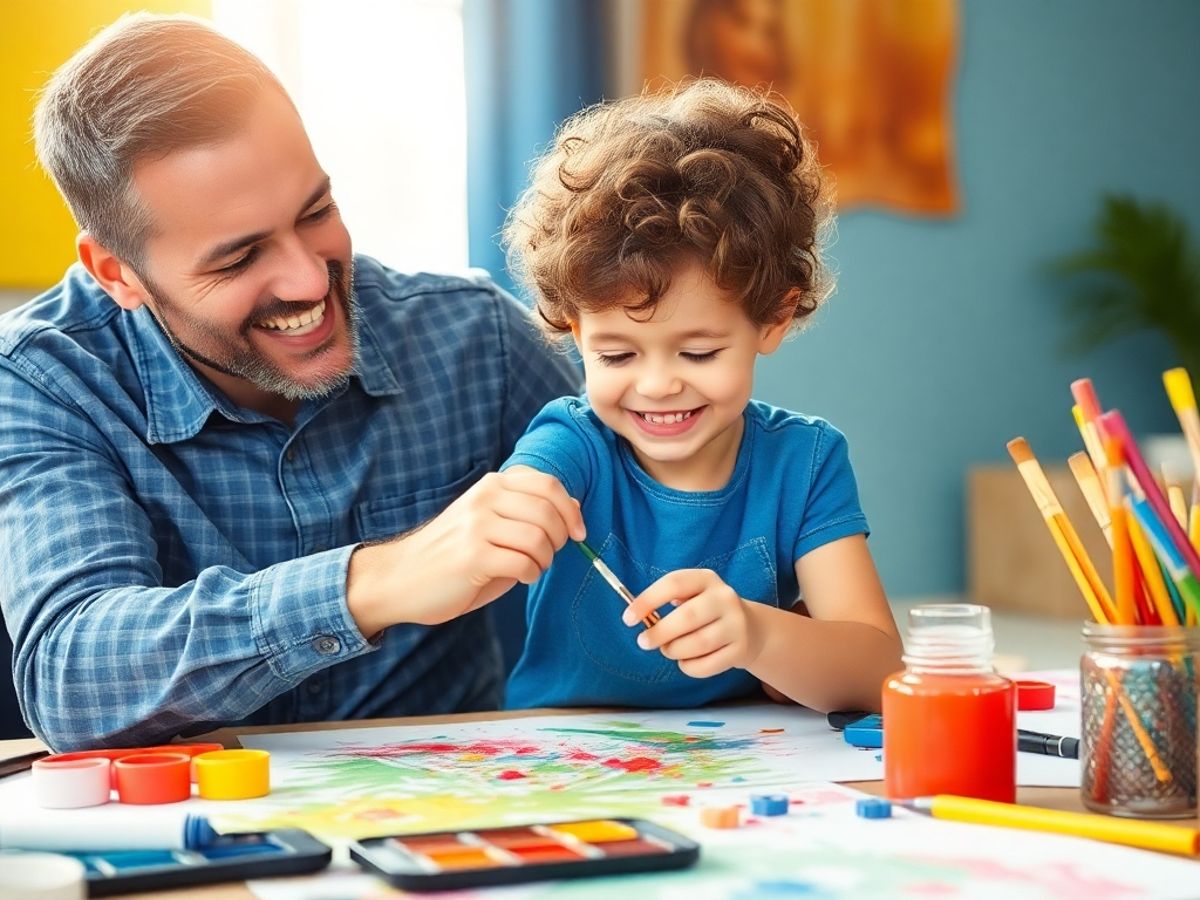 Părinte și copil la o activitate creativă.