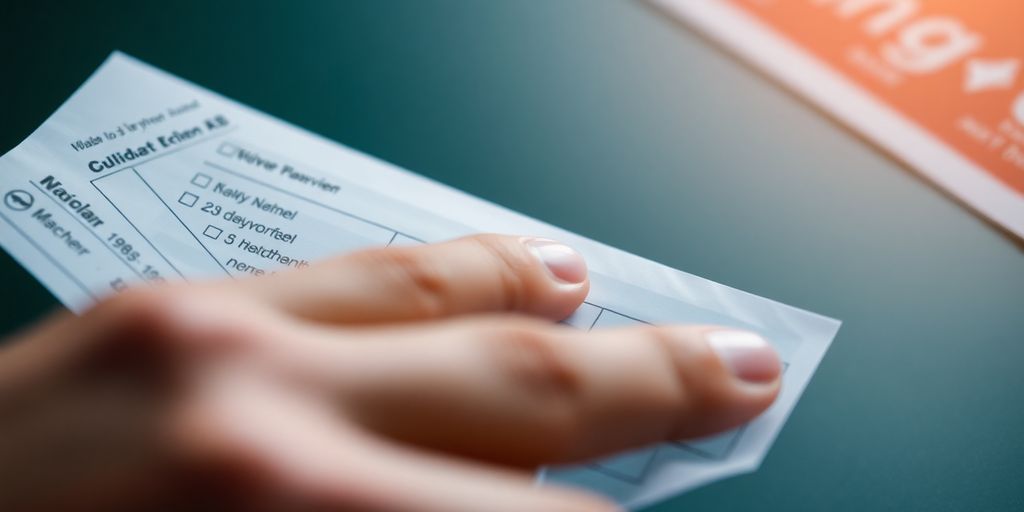 Close-up of a betting slip with a hand holding a pen.