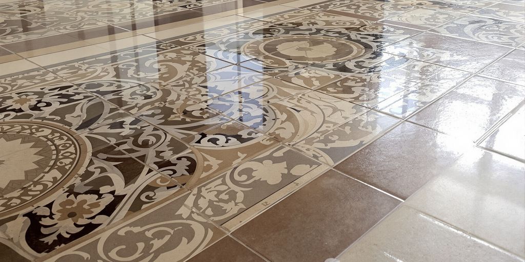 Elegant tile floor installation in a sunlit room.
