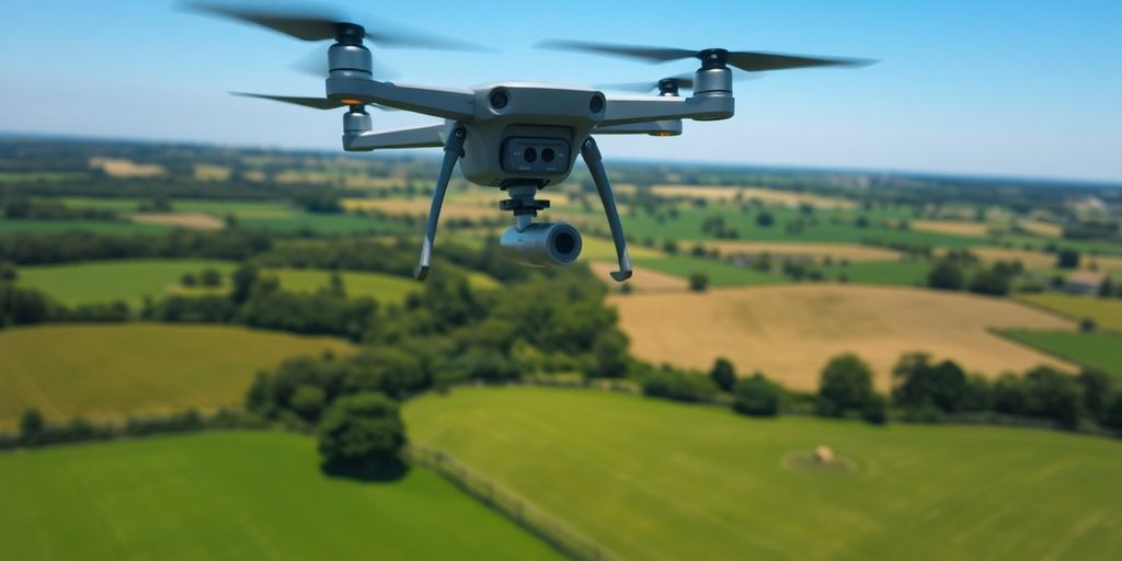 Drone survolant la campagne britannique verdoyante.