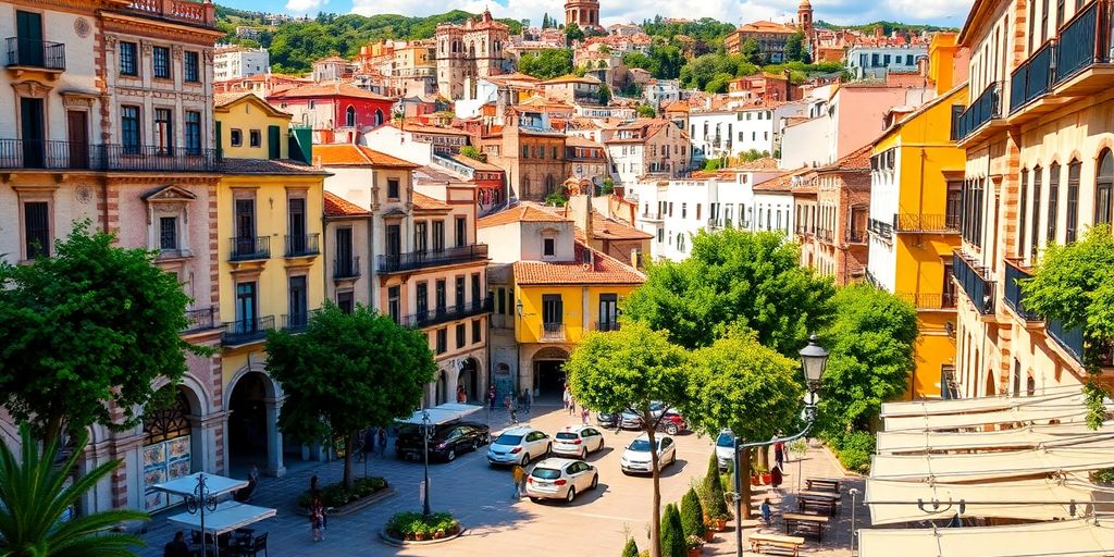 Vibrant landscape of southern Spain with iconic architecture.