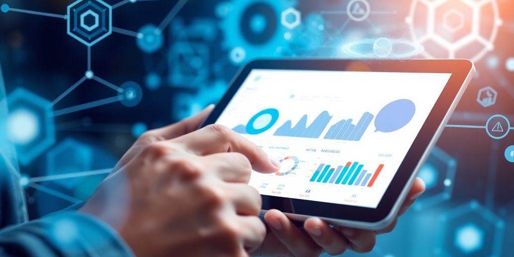 Person using a tablet with AI analytics for sales.