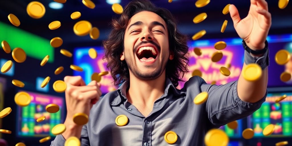 Casino gambler celebrating massive online win.