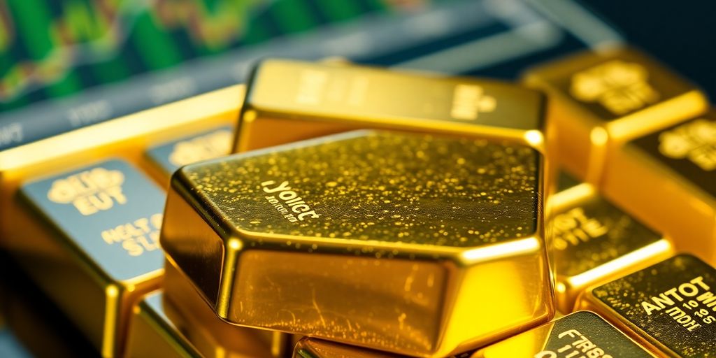 Barres d'or brillantes empilées sur un fond flou.