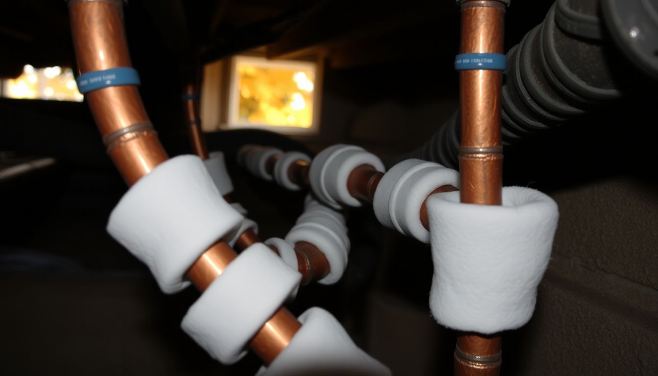Pipes being insulated for winter protection.