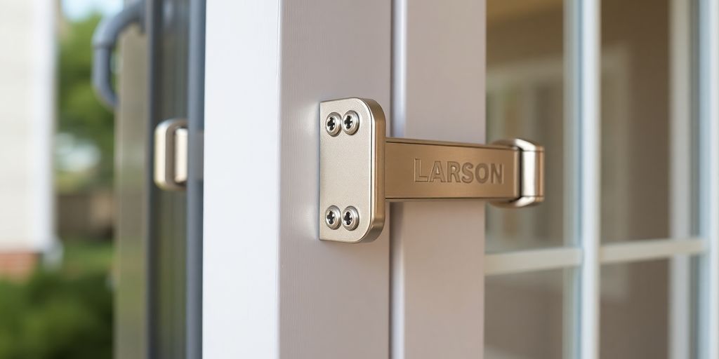 Durable Larson storm door hinges on a stylish door.