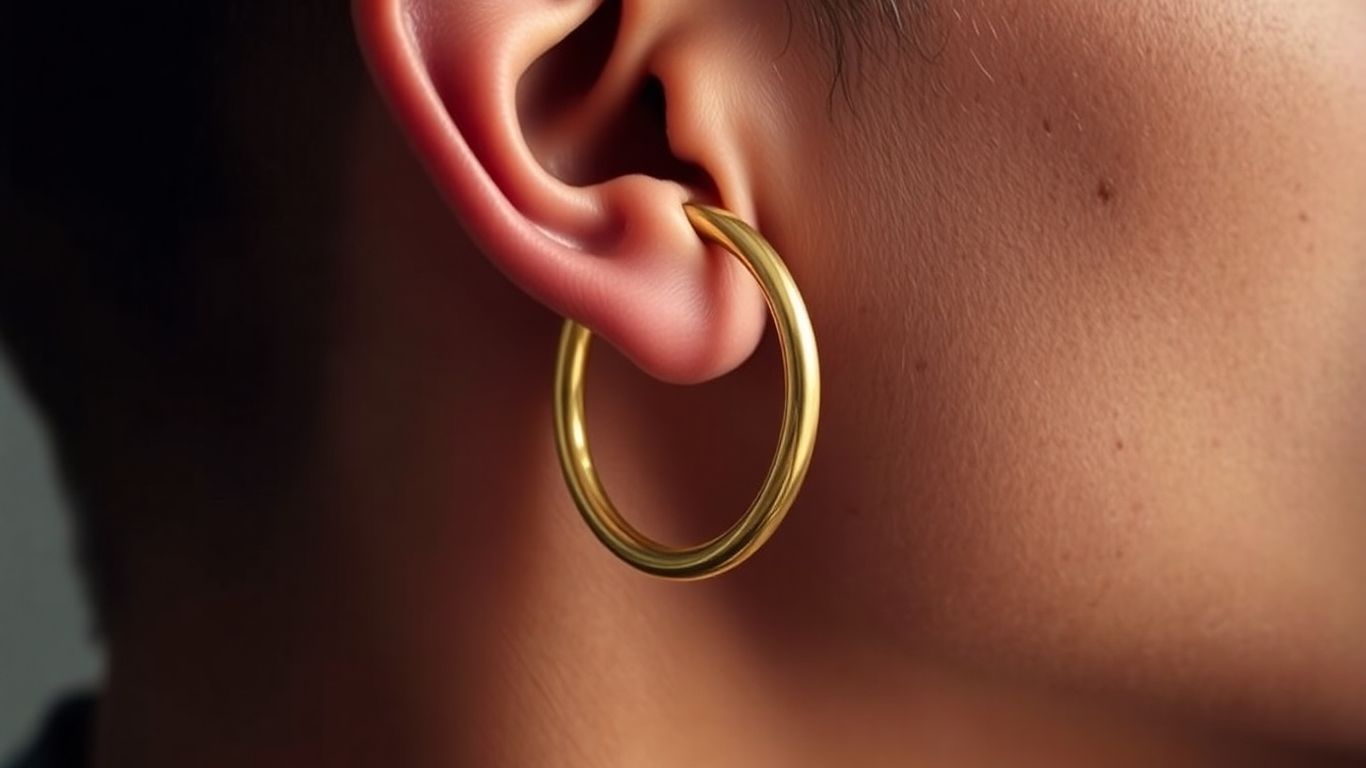 Hombre que lleva un pendiente de oro