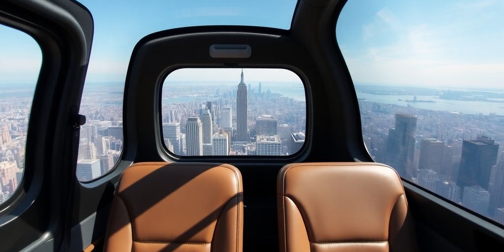 A view of the New York skyline from a helicopter.