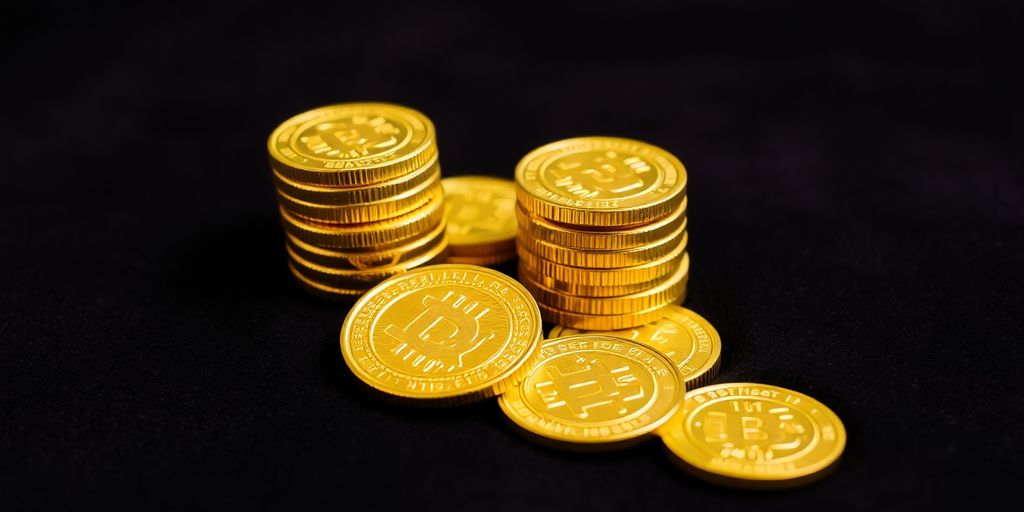 Gold coins stacked on velvet.