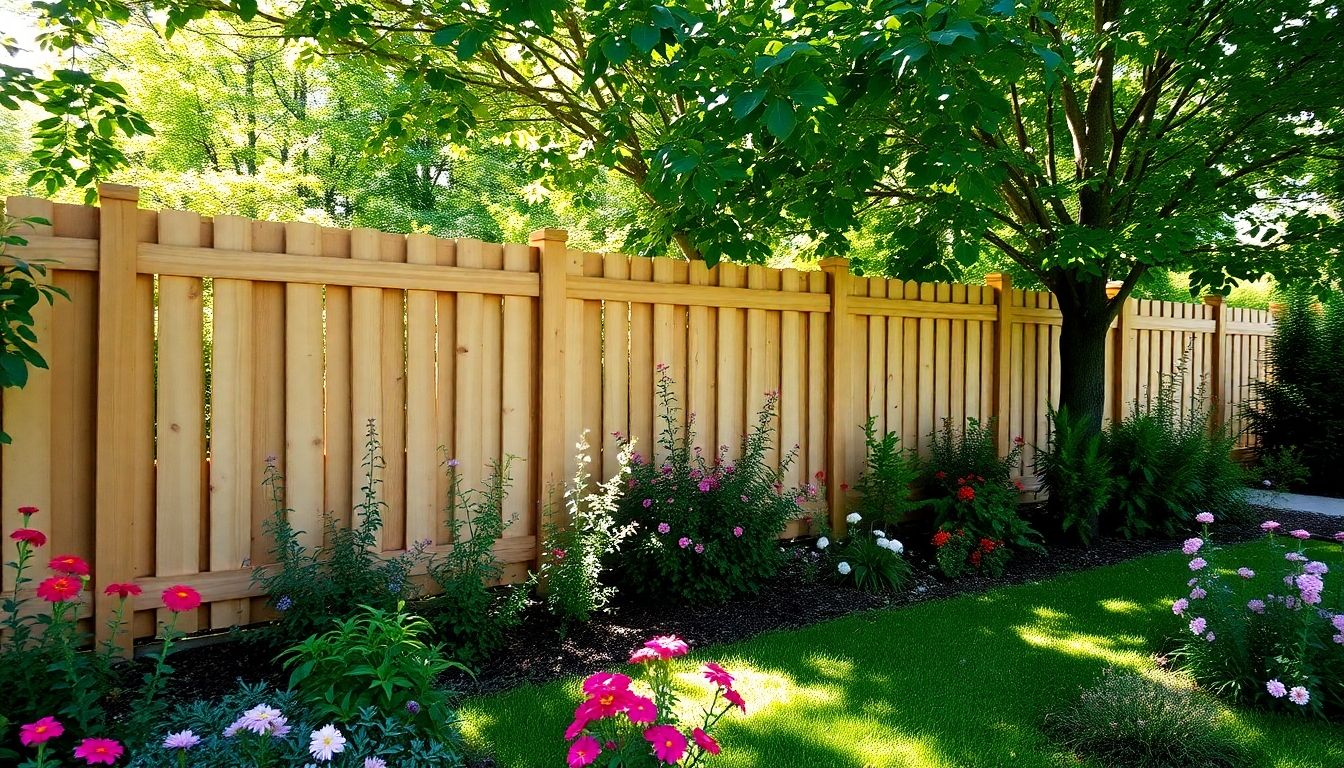 Wooden garden fence in a lush, vibrant garden setting.