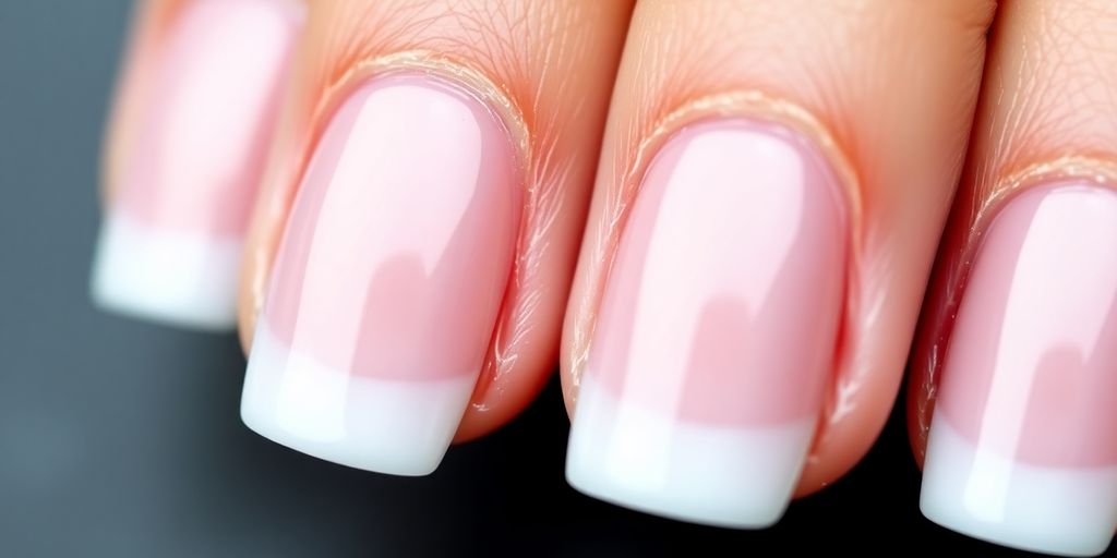 Unhas francesinhas elegantes com fundo suave.