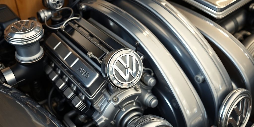 Volkswagen car parts displayed.