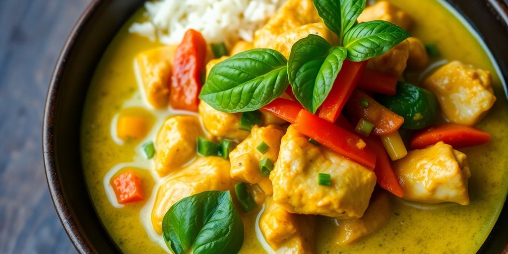 แกงเขียวหวานไก่พร้อมข้าวหอมมะลิอร่อย