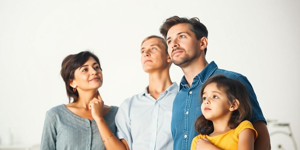 Australian family looking at a rising financial chart.
