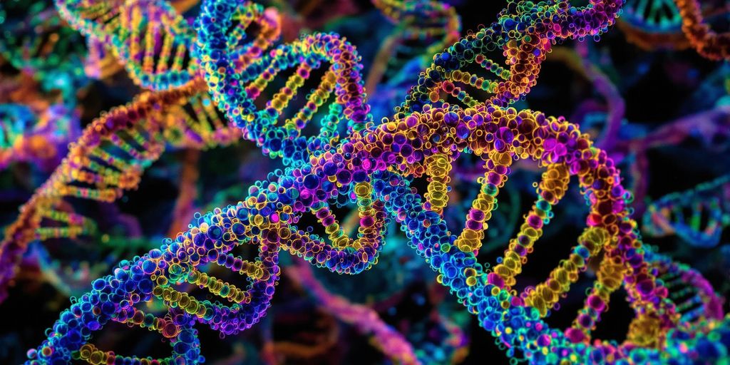 Intricate DNA strands illustrating human chimerism concept.