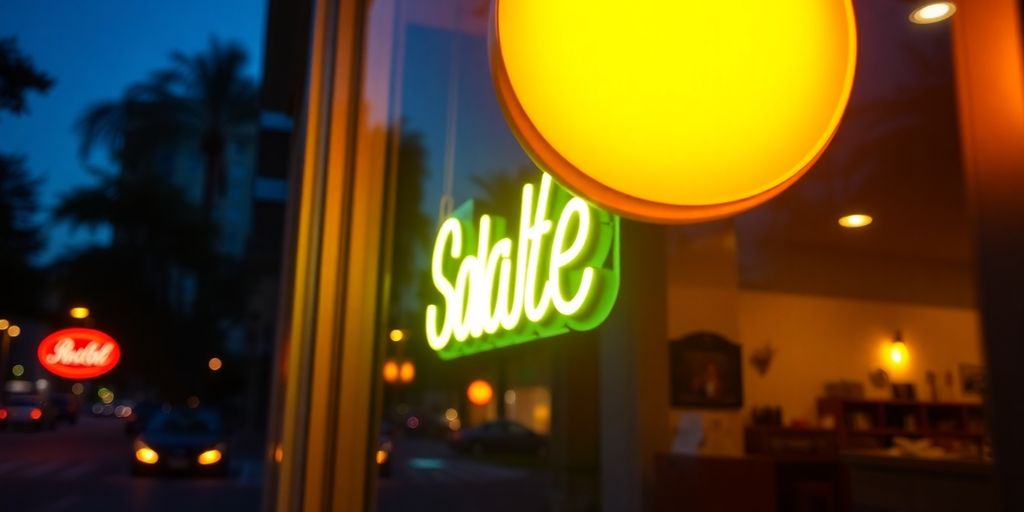 Classic glowing open sign in a shop window.
