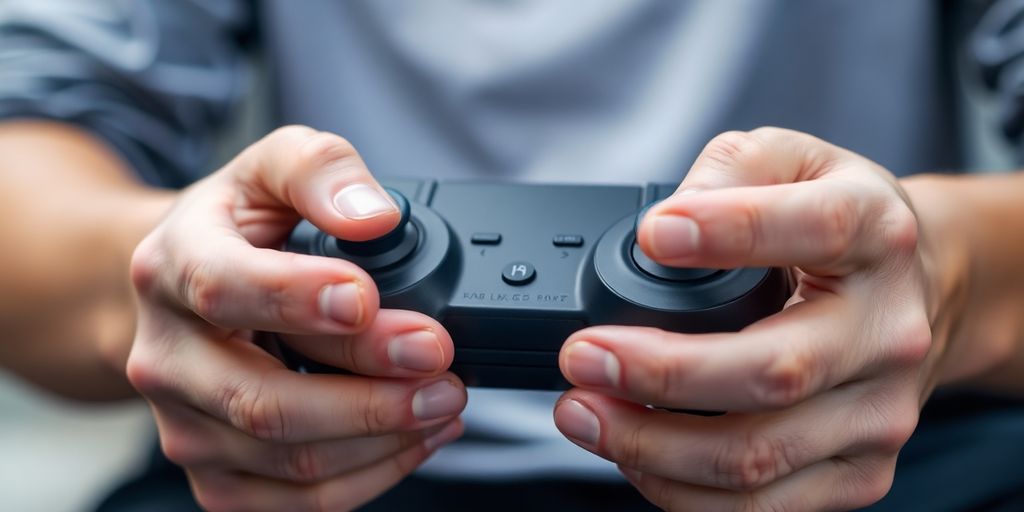 Close-up of a person's hands holding a gaming controller.