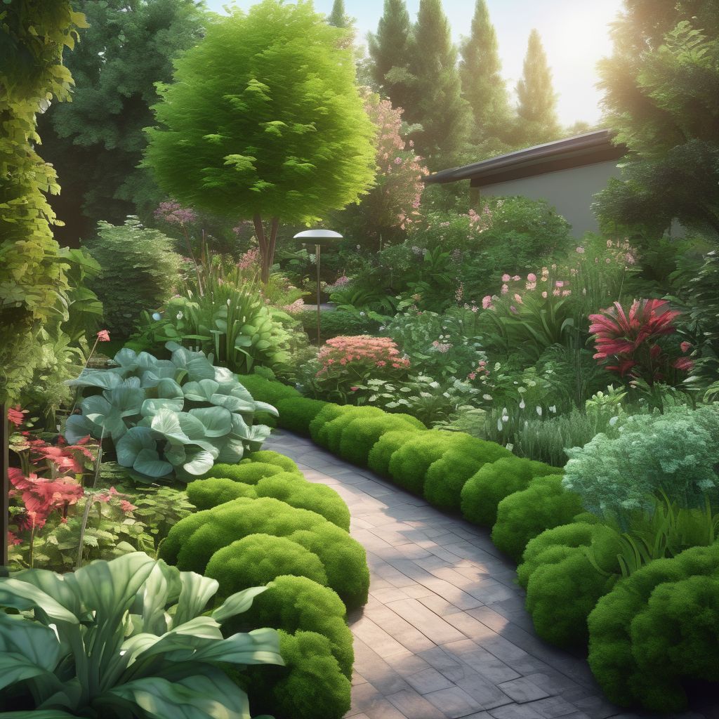 lush green garden with sprinkler system