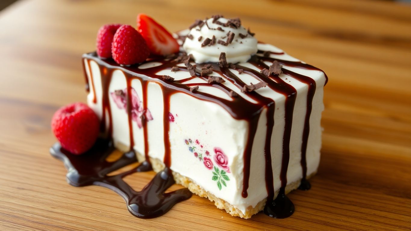 Uma fatia de torta de sorvete coberta com chocolate.