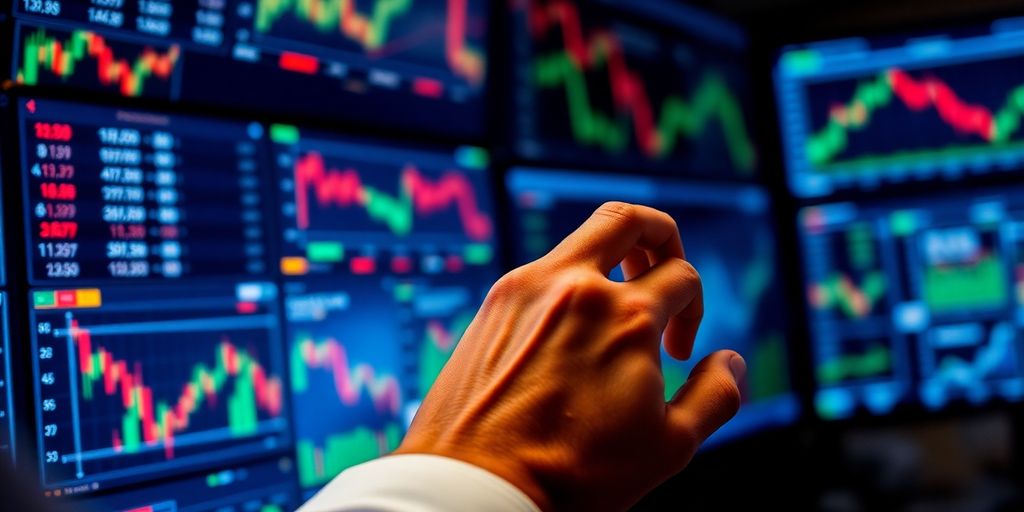 Trader adjusting settings on a trading platform with screens.