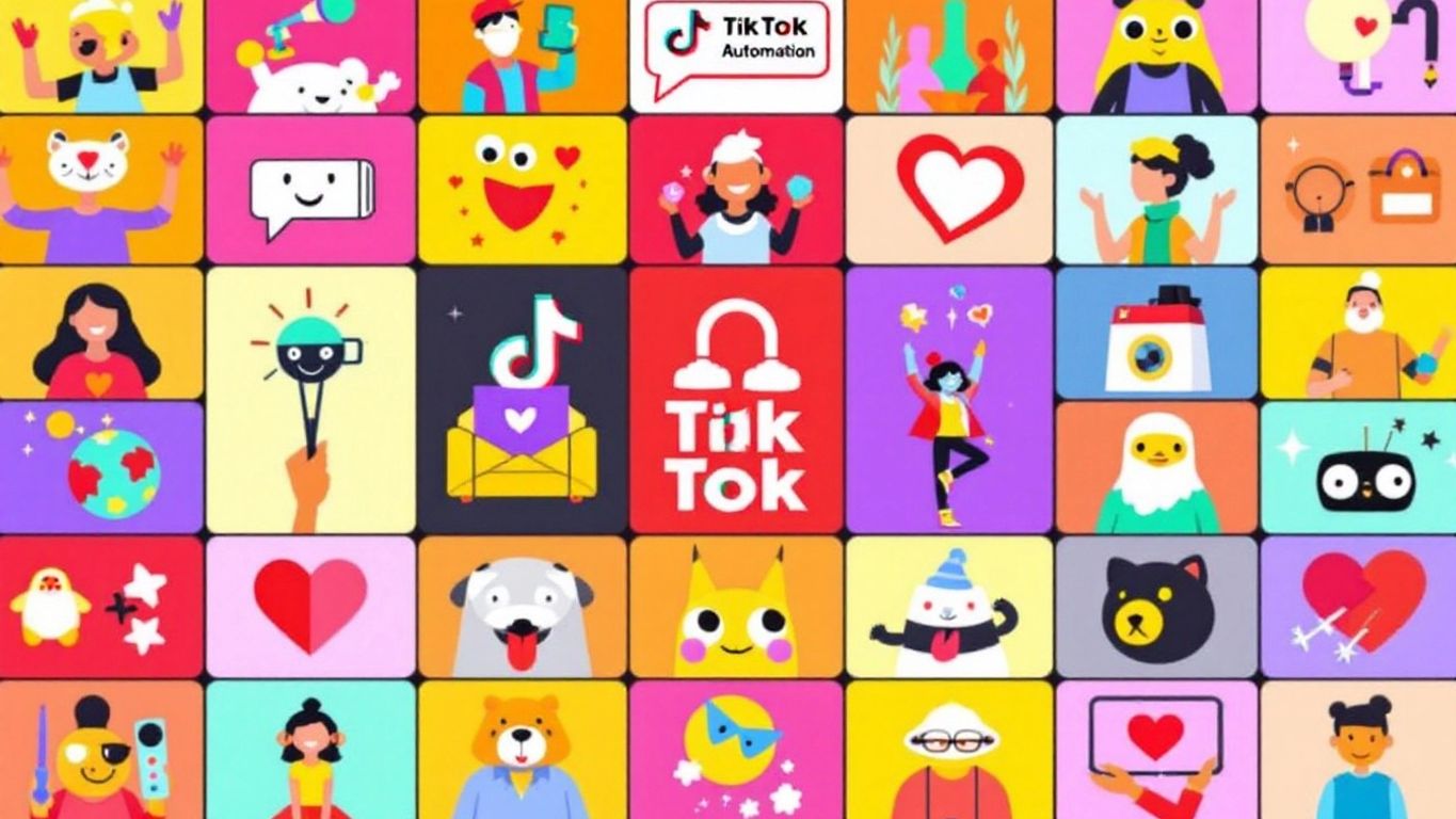 Colorful TikTok icons representing automation and pricing.