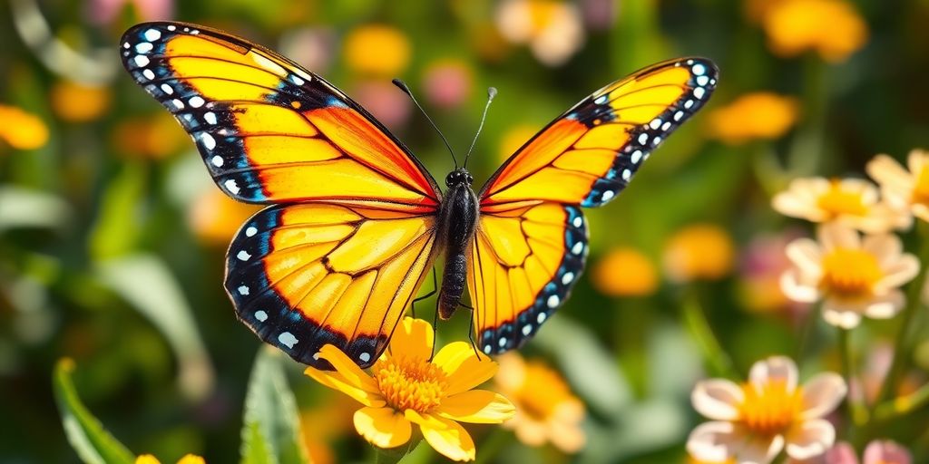 Colorful painted butterfly on a flower in spring garden.