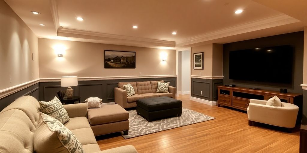 Beautifully remodeled basement living space.