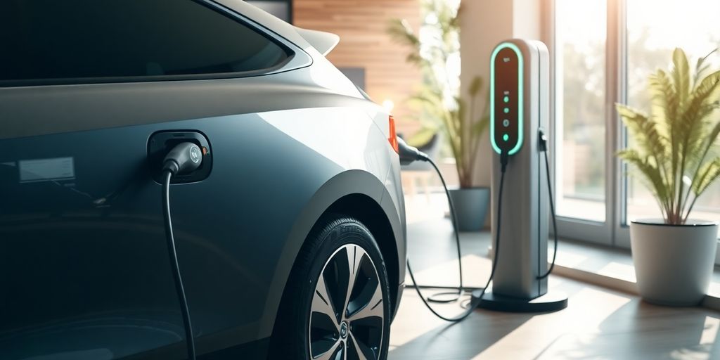 Electric car plugged into home charger
