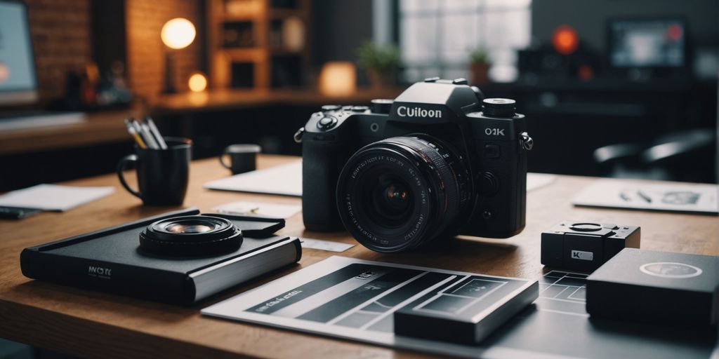 Creative workspace with graphic design tools and templates