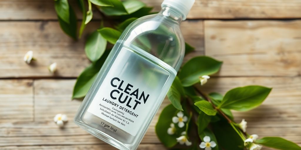 Clean Cult laundry detergent bottle with natural ingredients.