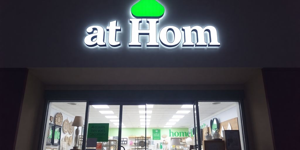 At Home store exterior with green and white logo.