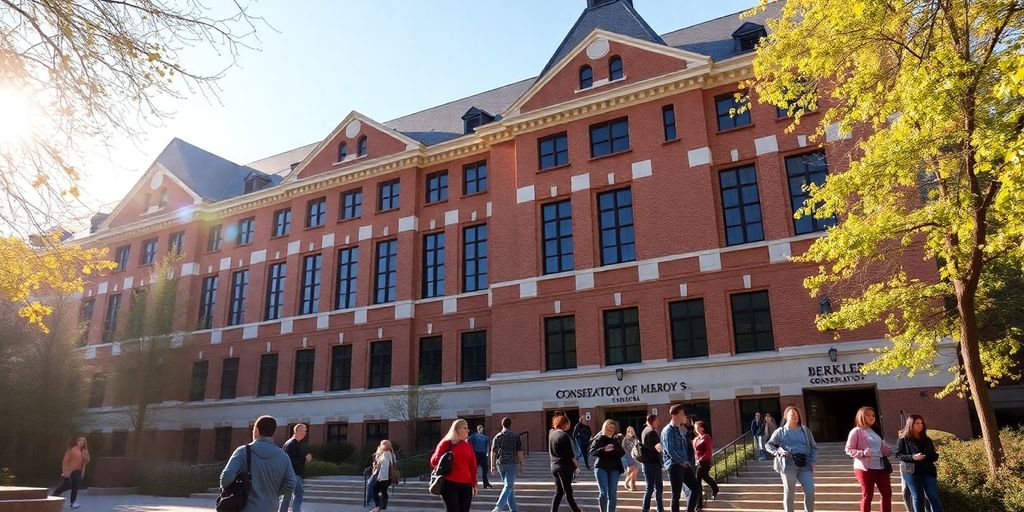 Berklee College of Music building exterior with students.