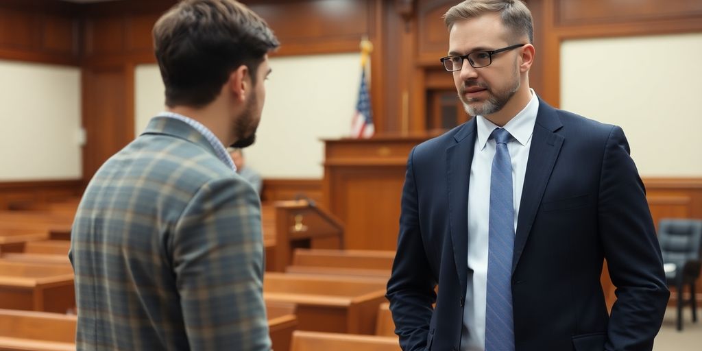 Cicero criminal defense lawyer consulting with a client in court.