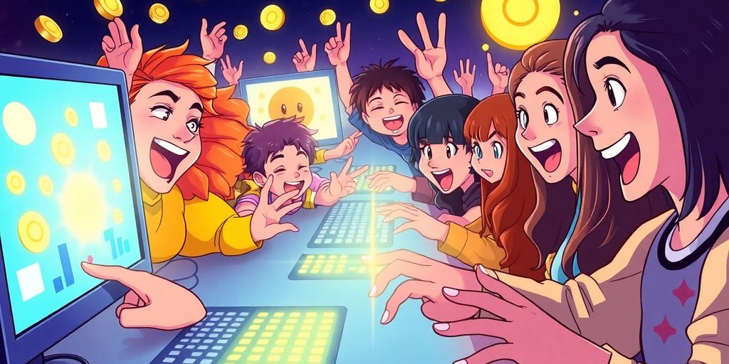 Anime character enthusiastically clicking on a game.