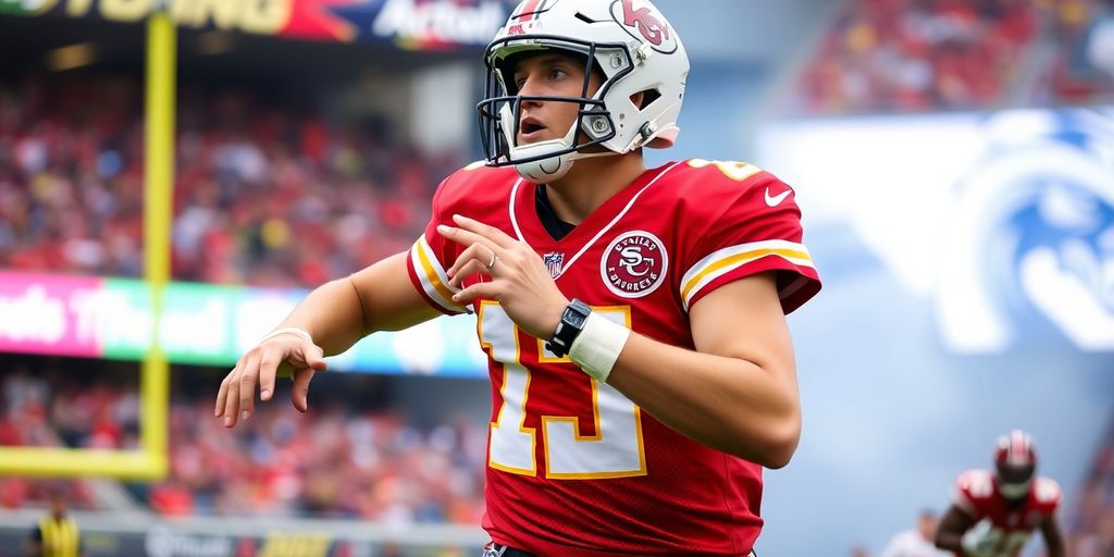 Patrick Mahomes in action on the football field.