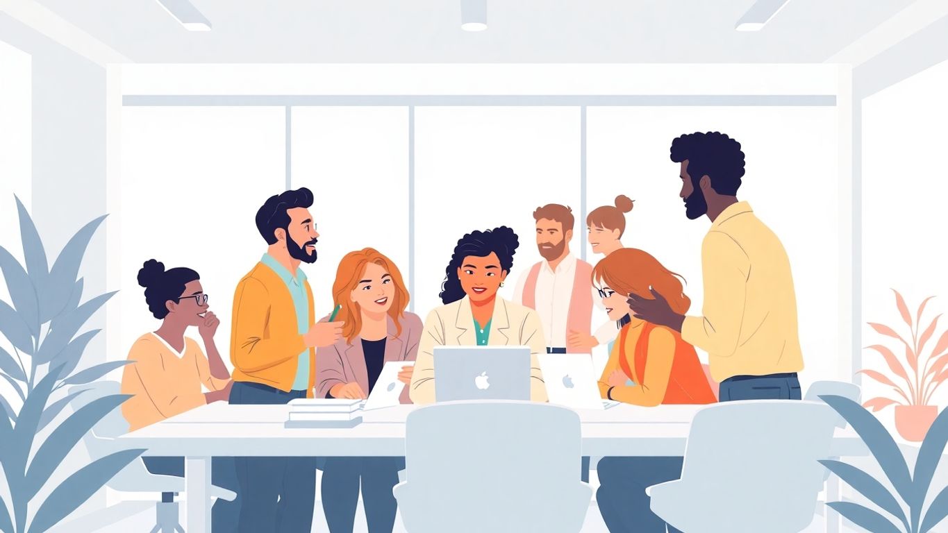 Teamwork i et moderne kontorlandskap.