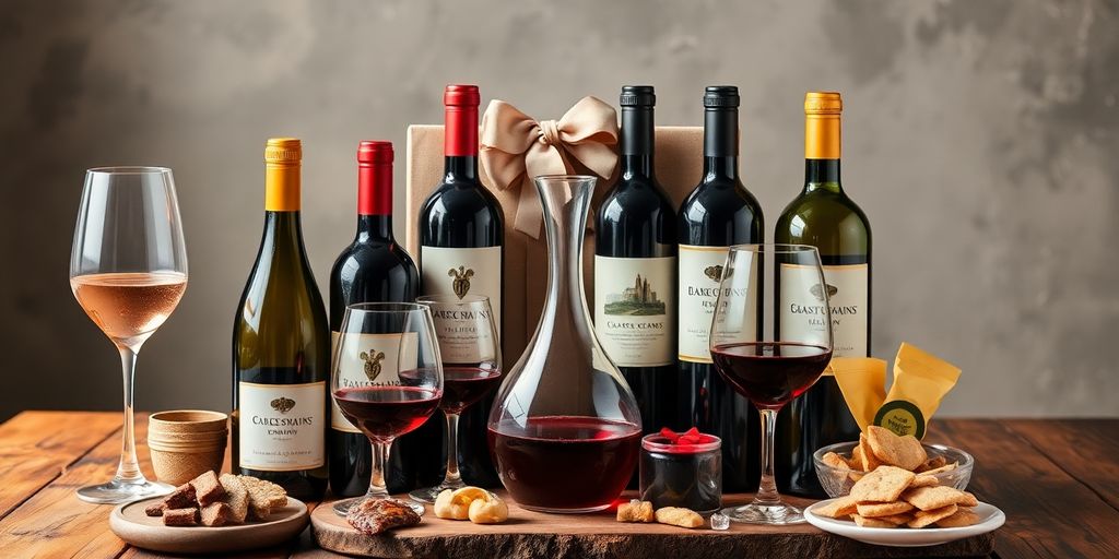 Luxurious gifts for wine lovers on a wooden table.