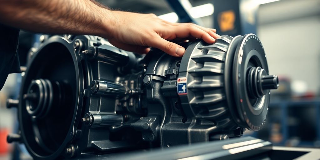 Mechanic working on a Subaru BRZ transmission.